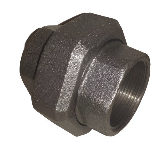 Union Male / Female Black Steel Pipe Fittings Brass Seat BSP