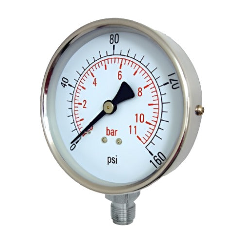 STAINLESS STEEL PRESSURE GAUGE - 100mm DIAL - 3/8